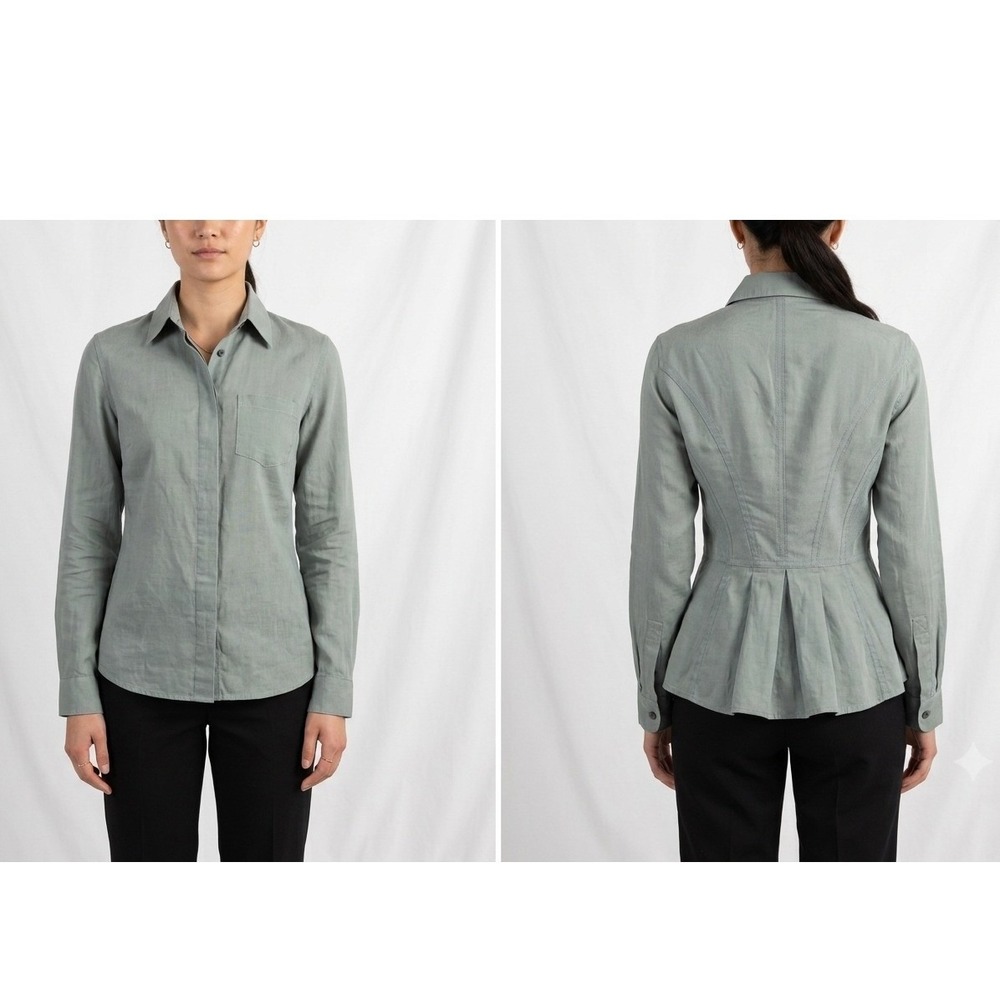 Fendi Peplum Silk Blouse Sz 4 or 40 Teal Silk Cotton Vintage Long Sleeve Flaws